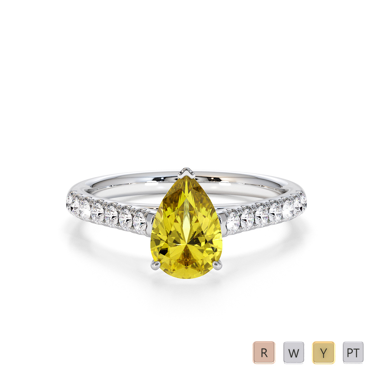 Pear Cut Yellow Sapphire and Diamond Engagement Ring 0763