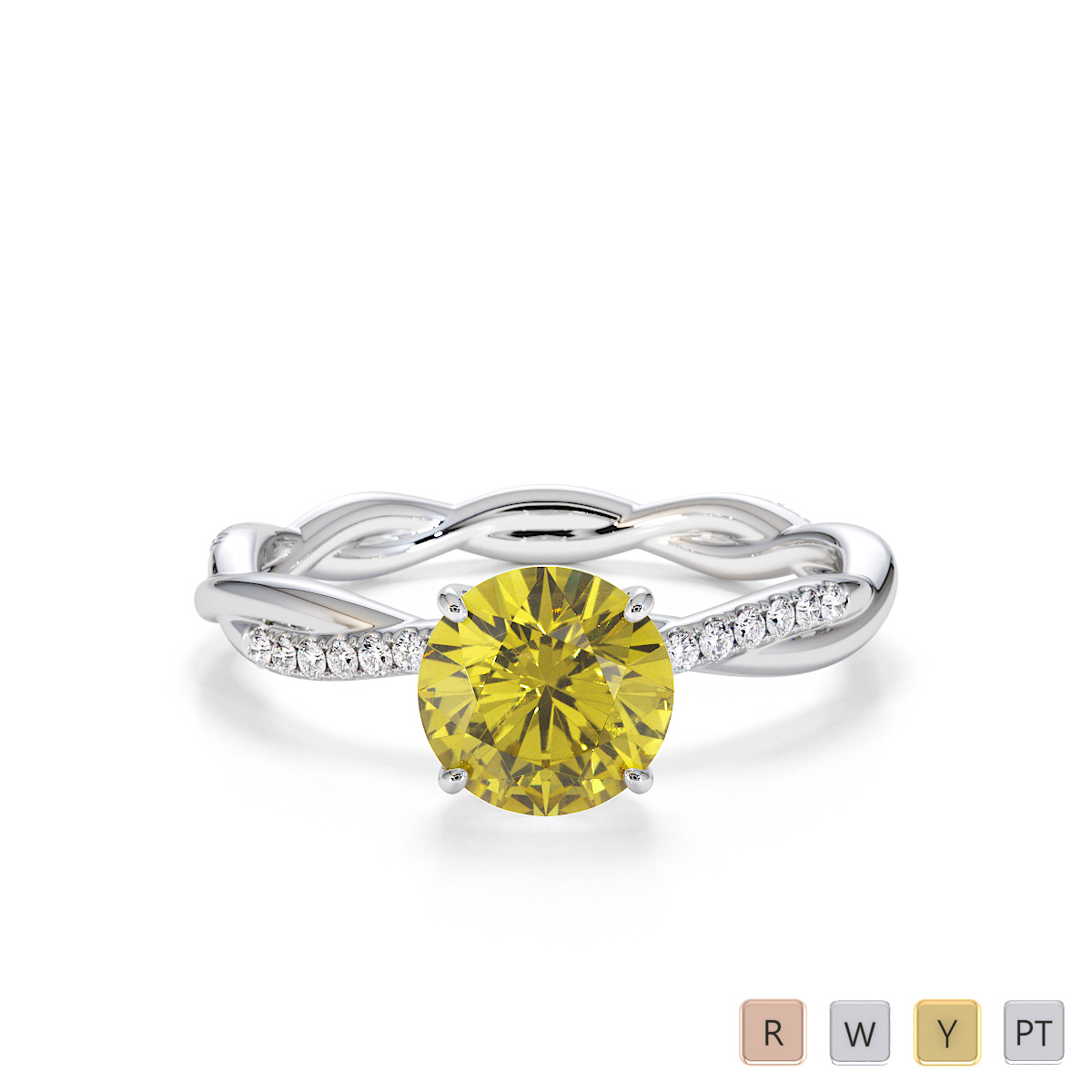 Round Cut Diamond & Yellow Sapphire Engagement Ring 0764