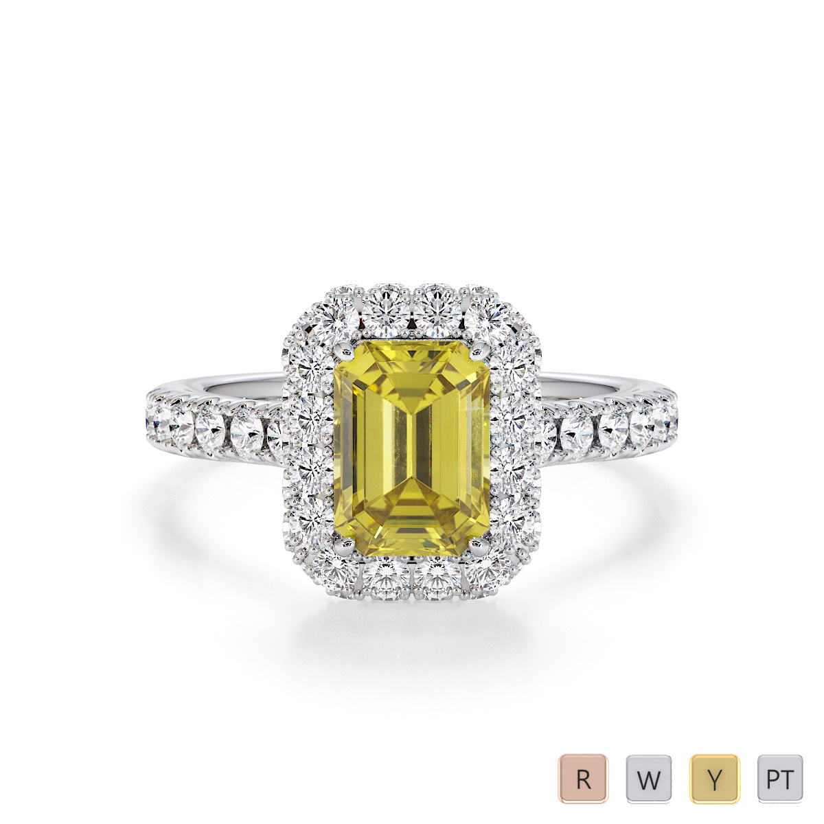 Four-Prong Set Yellow Sapphire and Diamond Engagement Ring 0774