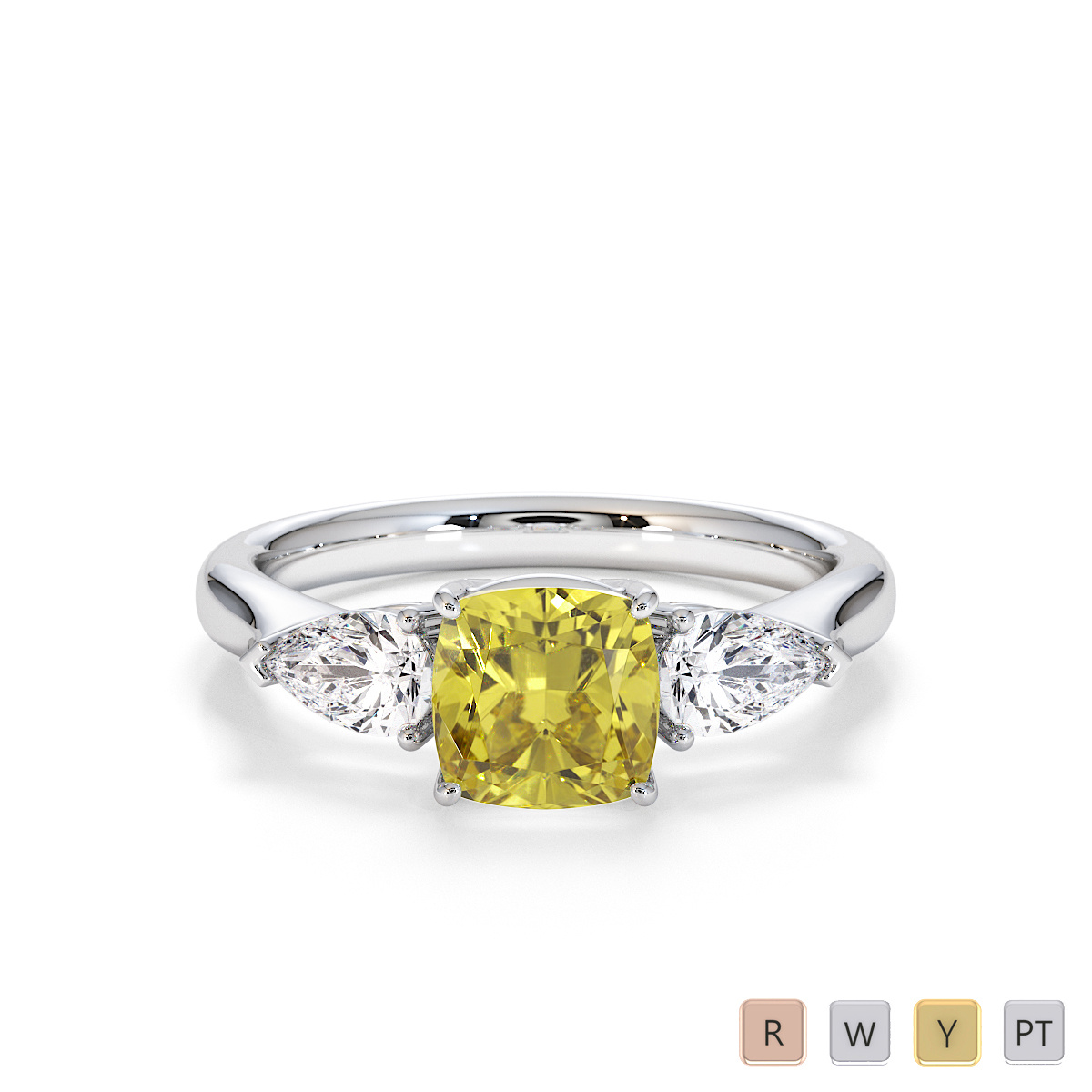 1Carat Cushion Natural Yellow Sapphire and Diamond Engagement Ring 0785