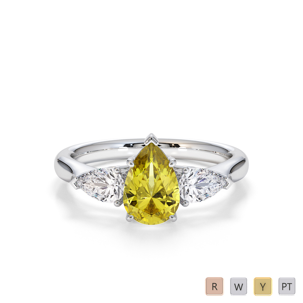 Pear Diamond & Pear Shape Yellow Sapphire Engagement Ring 0787
