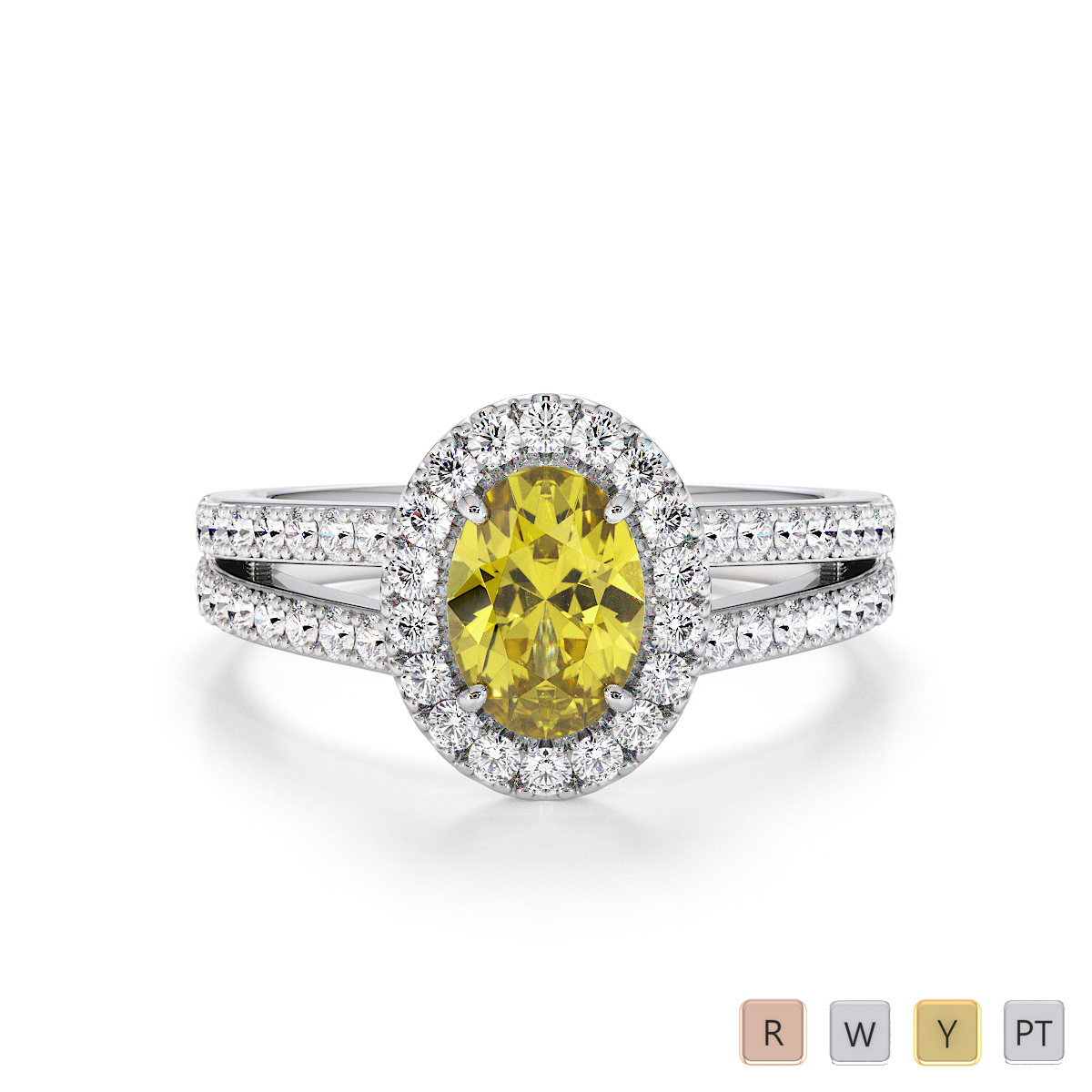 Oval Shape Yellow Sapphire and Diamond Engagement Ring 0791