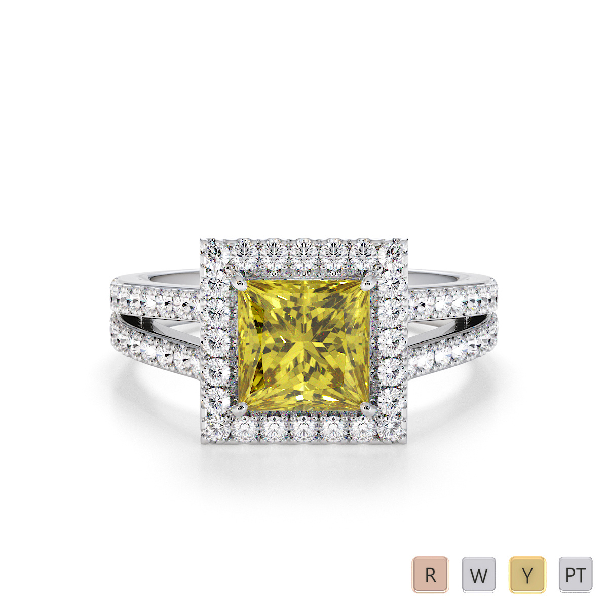 Princess Cut Yellow Sapphire and Diamond Engagement Ring 0792