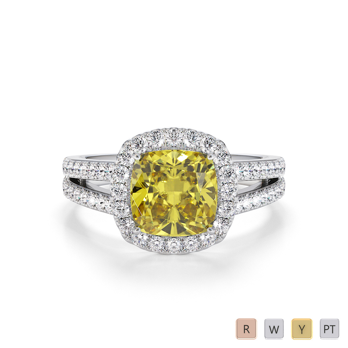 Cushion Shape Yellow Sapphire and Diamond Engagement Ring 0793