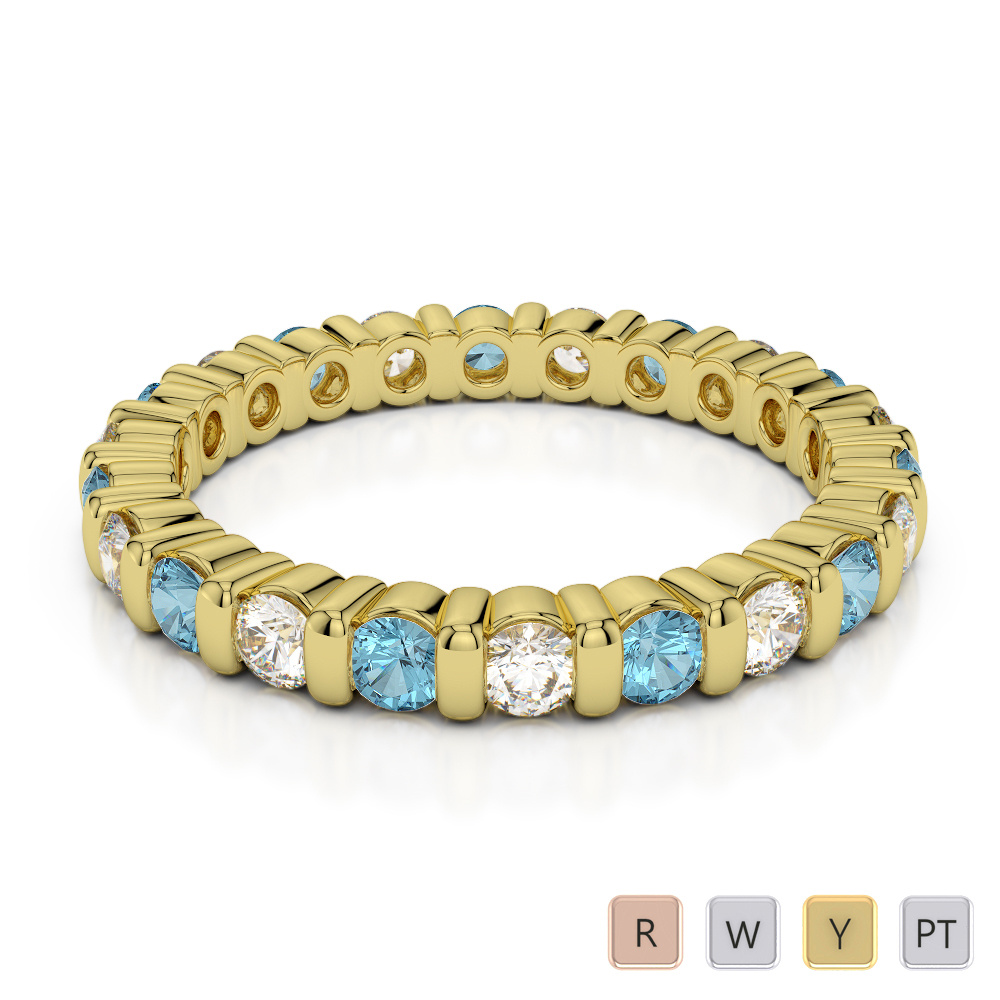 2.5MM Bar Set Diamond and Aquamarine Full Eternity Ring 0371