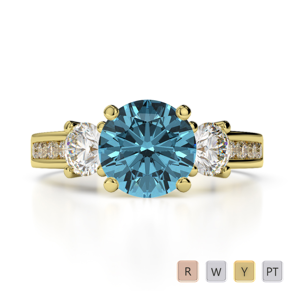 Round Cut Diamond & Aquamarine Engagement Ring in Gold / Platinum ATZR-0216