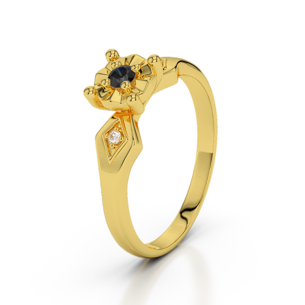 Three Stone Black Diamond Engagement Ring in Gold / Platinum ATZR-0231