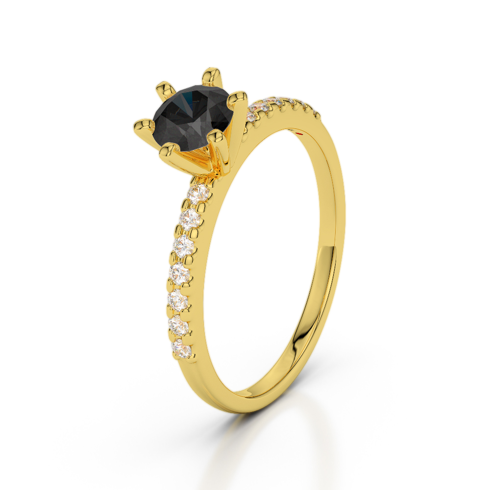 Six Claw Set Black Diamond Engagement Ring in Gold / Platinum ATZR-0234