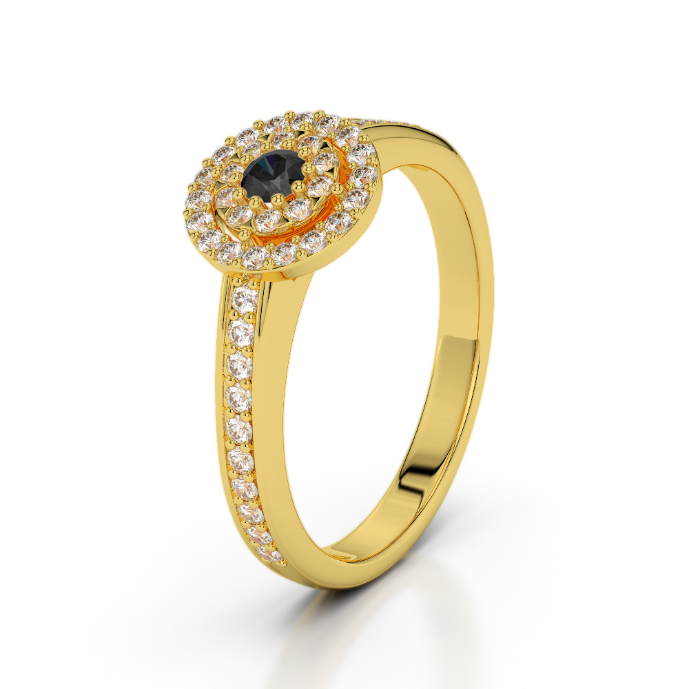 Round Cut Engagement Ring With Black Diamond in Gold / Platinum ATZR-0250