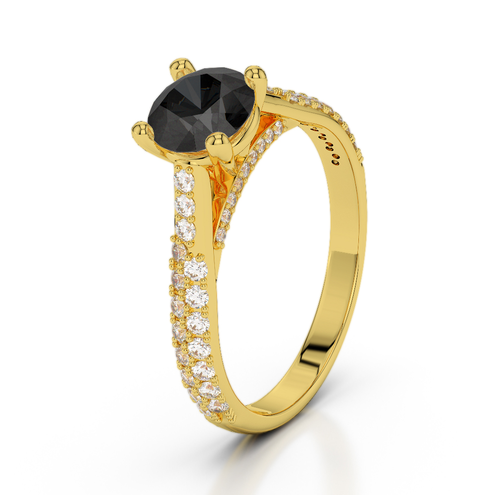 Hidden Black Diamond Engagement Ring in Gold / Platinum ATZR-0264