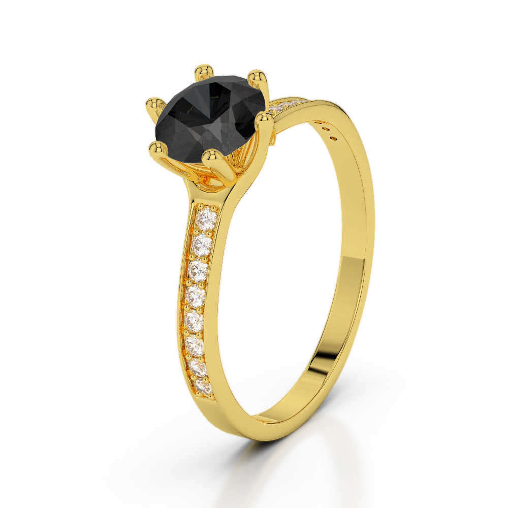 Round Cut Engagement Ring With Black Diamond in Gold / Platinum ATZR-0282