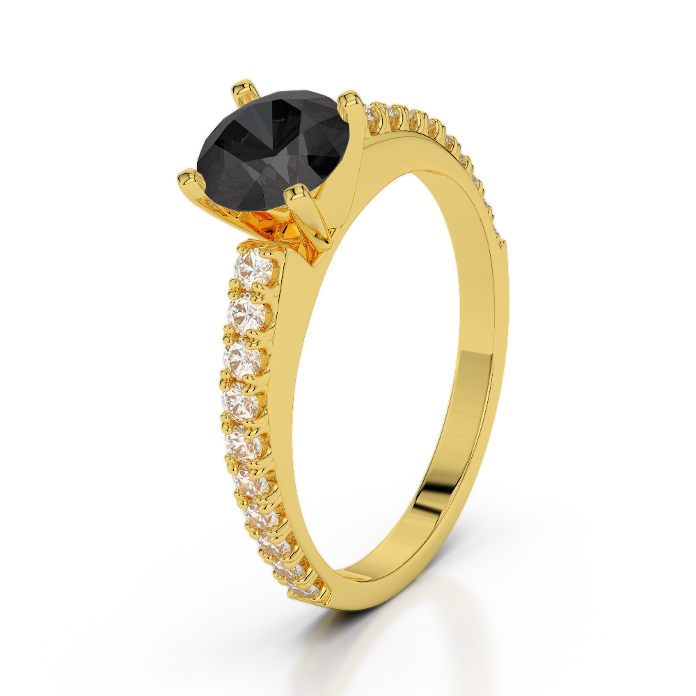 Round Cut Engagement Ring With Black Diamond in Gold / Platinum ATZR-0286