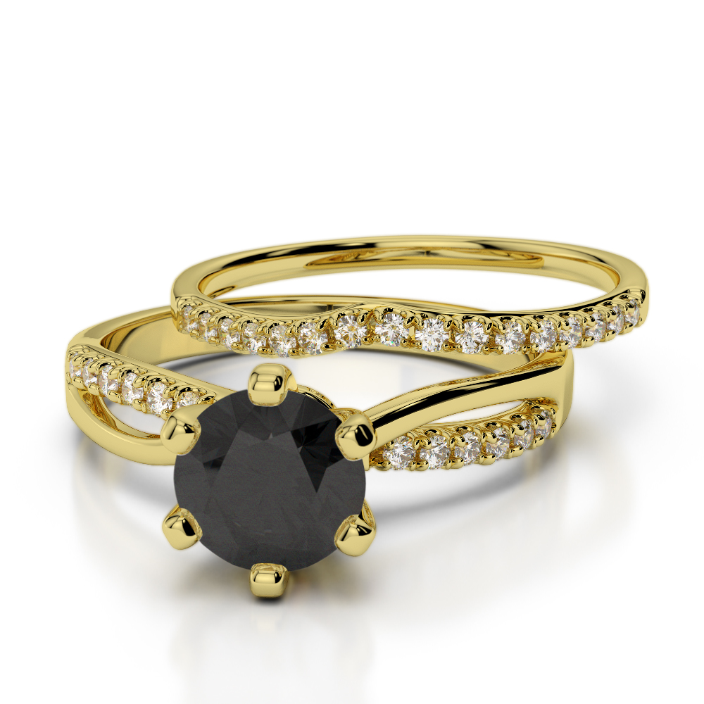Scallop Set Black Diamond Bridal Set Ring in Gold / Platinum ATZR-0334