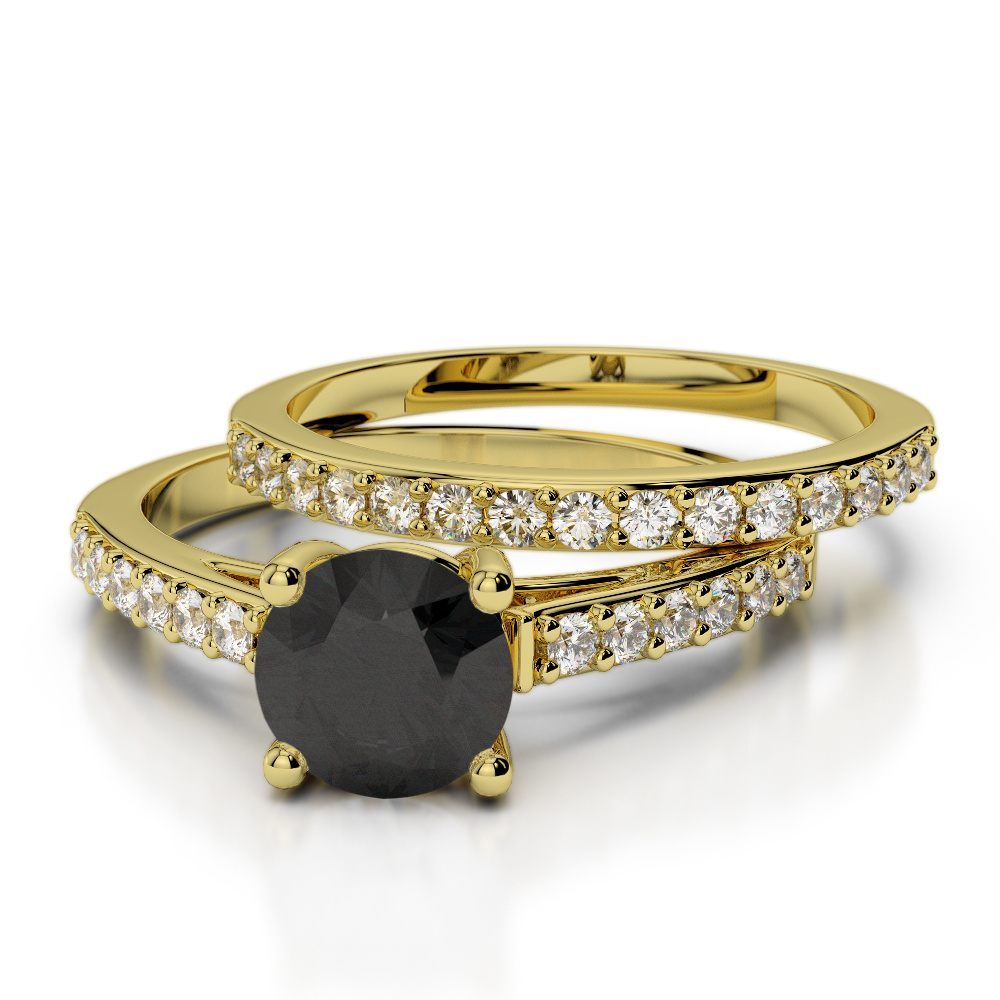 Prong Set Bridal Set Ring With Black Diamond 0344
