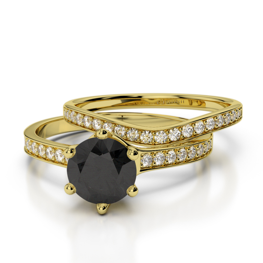 Round Cut Bridal Set Ring With Black Diamond 0348