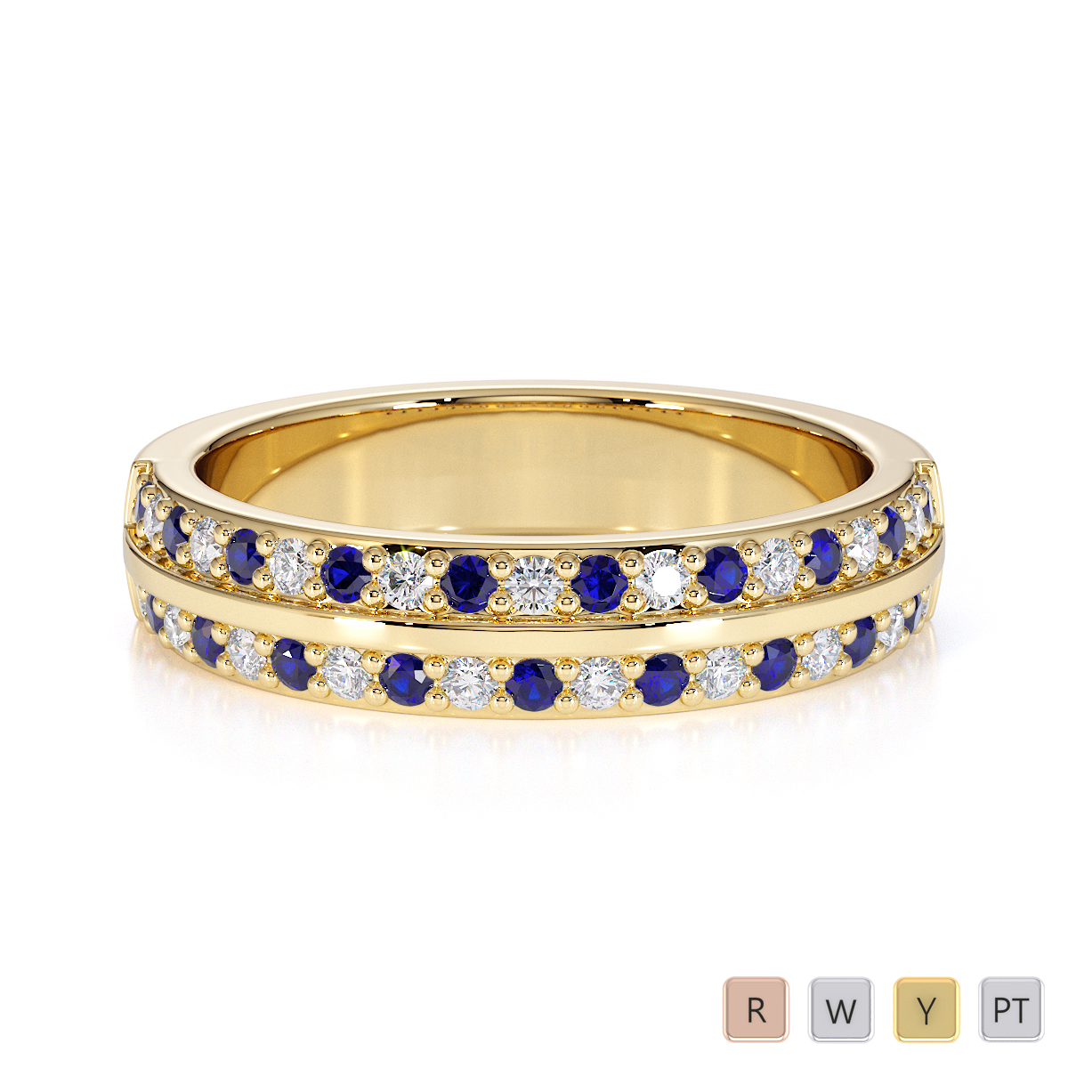 Claw Set Blue Sapphire Half Eternity Ring With Diamond in Gold / Platinum ATZR-0429