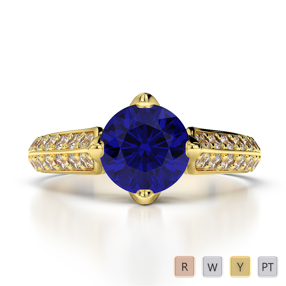 Round Cut Diamond Engagement Ring With Blue Sapphire in Gold / Platinum ATZR-0203