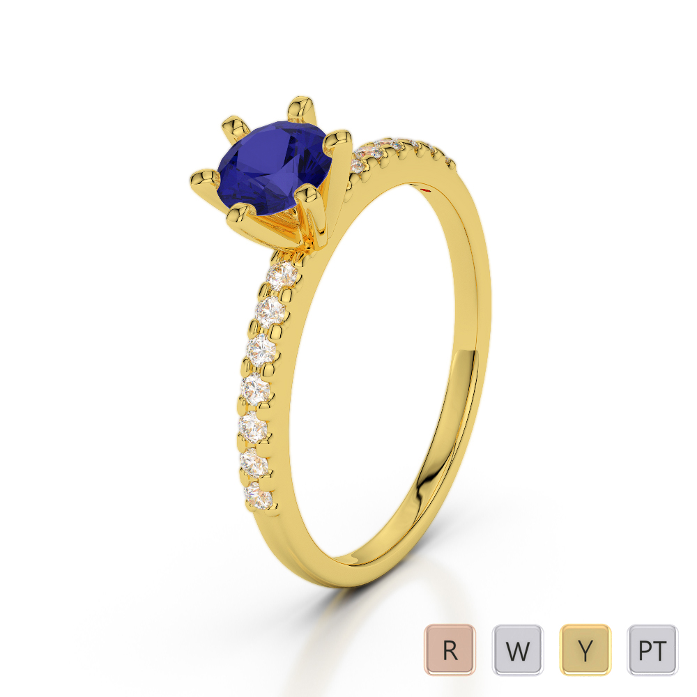 Six Claw Set Blue Sapphire & Diamond Engagement Ring in Gold / Platinum ATZR-0234