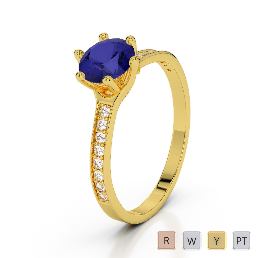 Round Cut Blue Sapphire Engagement Ring With Diamond in Gold / Platinum ATZR-0282