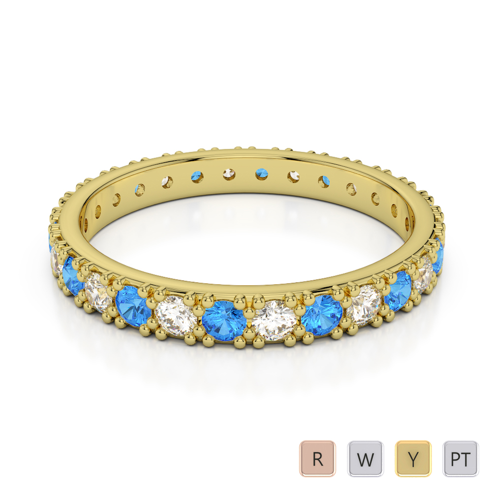 2.5 MM Prong Set Blue Topaz Full Eternity Ring With Diamond in Gold / Platinum ATZR-0405