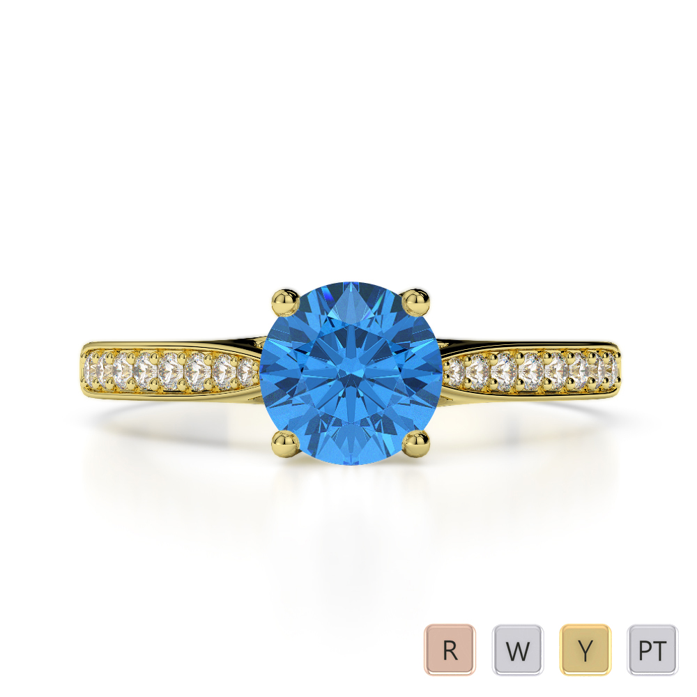 Round Cut Blue Topaz Engagement Ring With Diamond in Gold / Platinum ATZR-0284