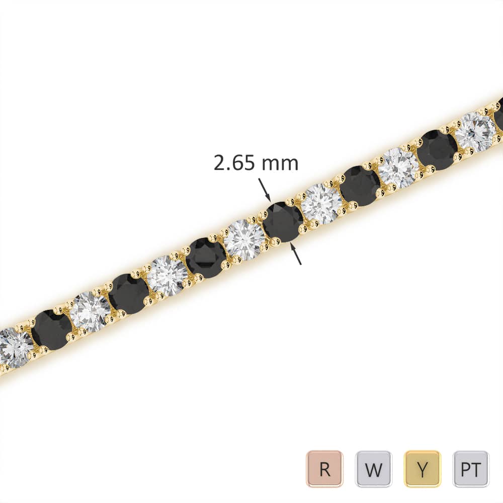 Round Cut Black Diamond Bracelet in Gold / Platinum ATZBR-0713