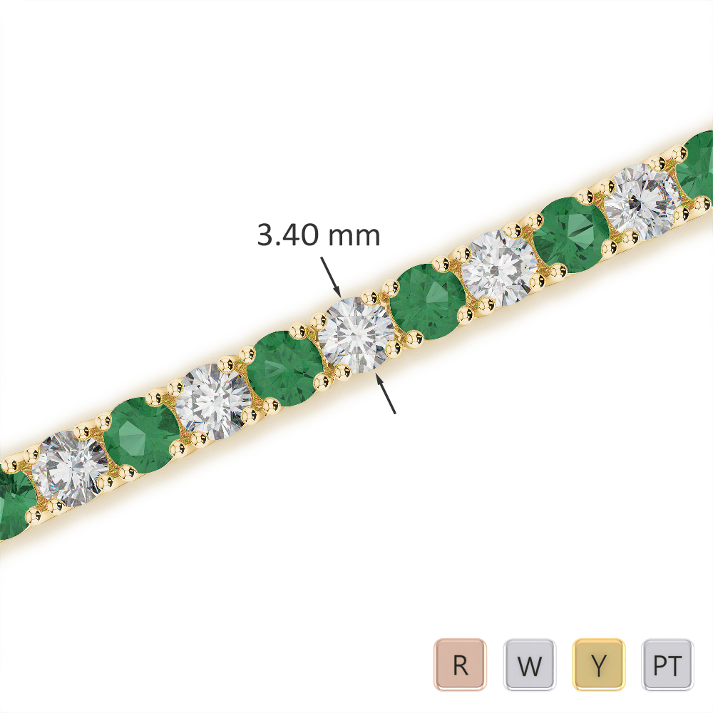Round Cut Emerald and Diamond Bracelet in Gold / Platinum ATZBR-0715