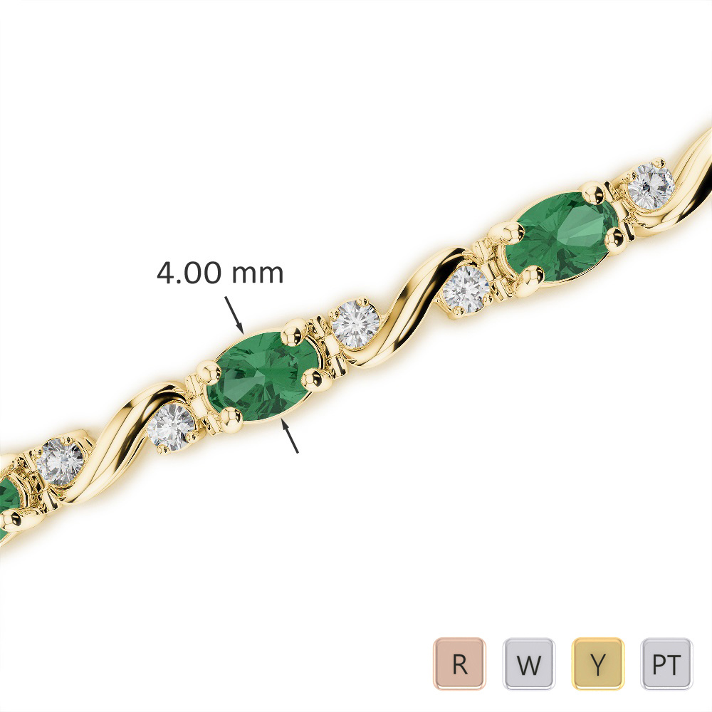 Oval Shape Emerald & Round Cut Diamond Bracelet 0730