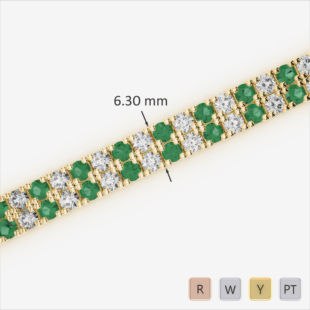Prong Set Emerald & Diamond Bracelet in Gold / Platinum ATZBR-0754