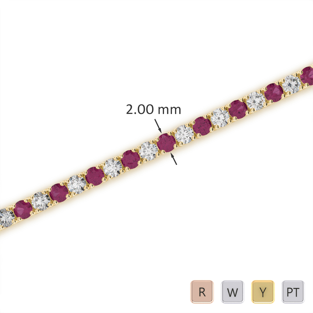 Round Cut Ruby and Diamond Bracelet in Gold / Platinum ATZBR-0709