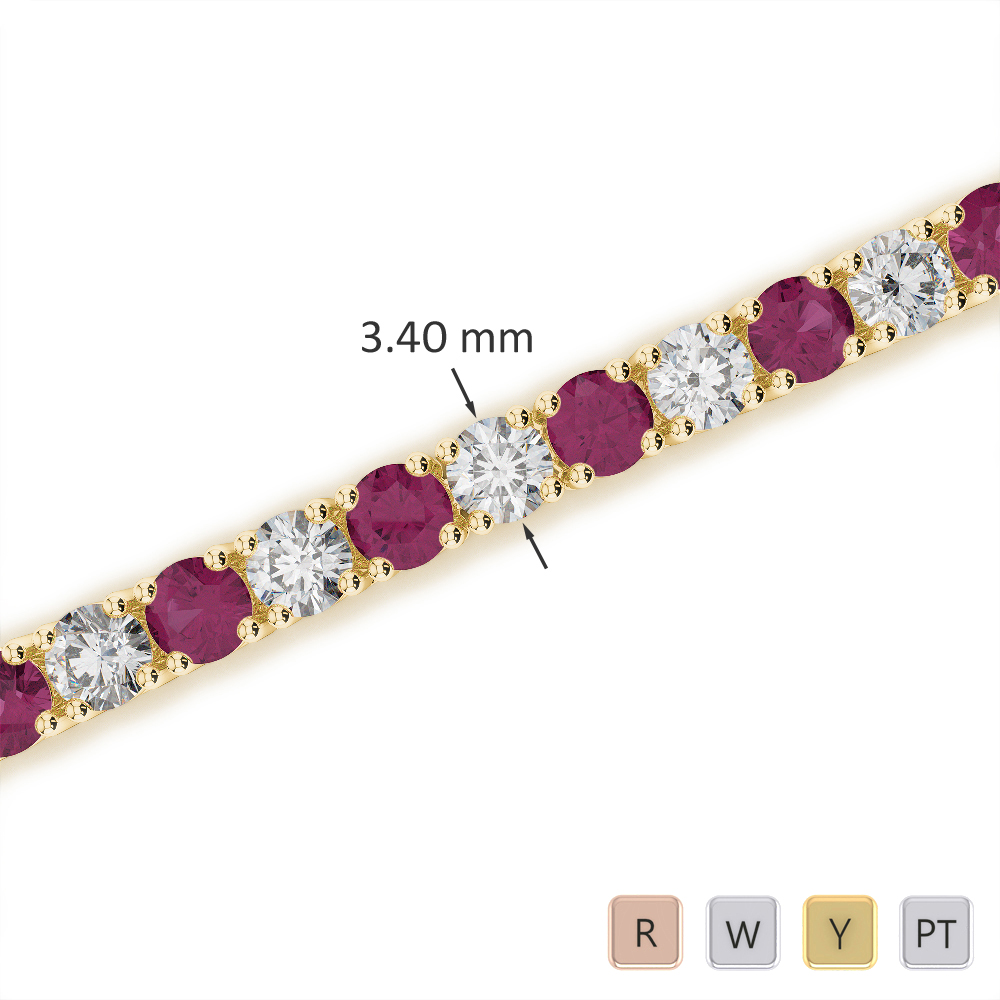 Round Cut Ruby and Diamond Bracelet in Gold / Platinum ATZBR-0715