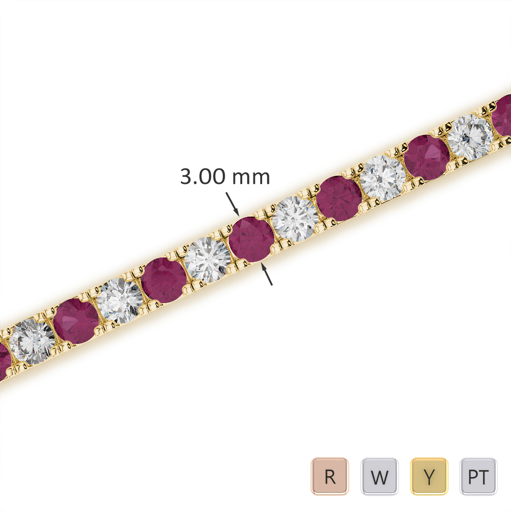 Round Cut Diamond and Ruby Bracelet in Gold / Platinum ATZBR-0725