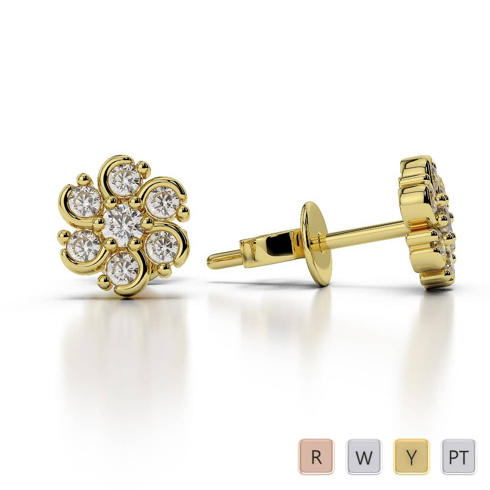 Seven Stone Prong Set Cluster Diamond Earrings in Gold / Platinum ATZER-0461