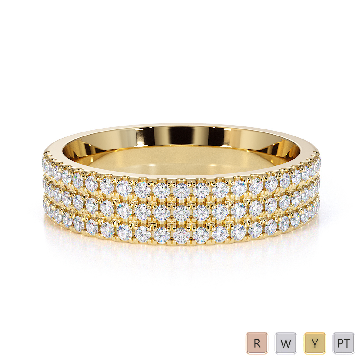 3 Row Prong Set Diamond Half Eternity Ring 0443