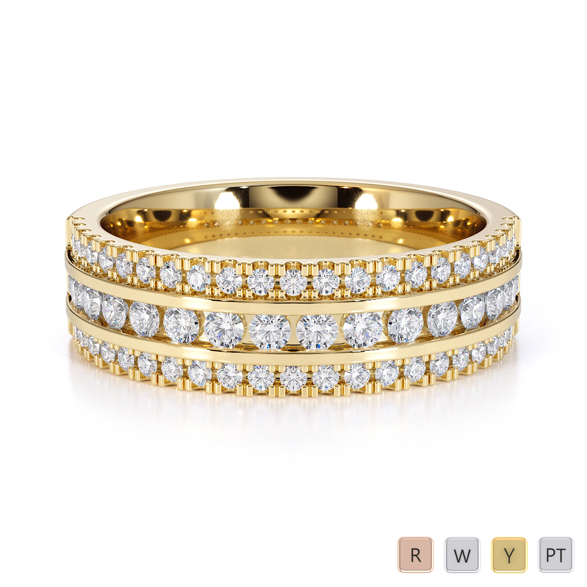 Three Row Channel and Prong Set Diamond Half Eternity Ring in Gold / Platinum ATZR-0451