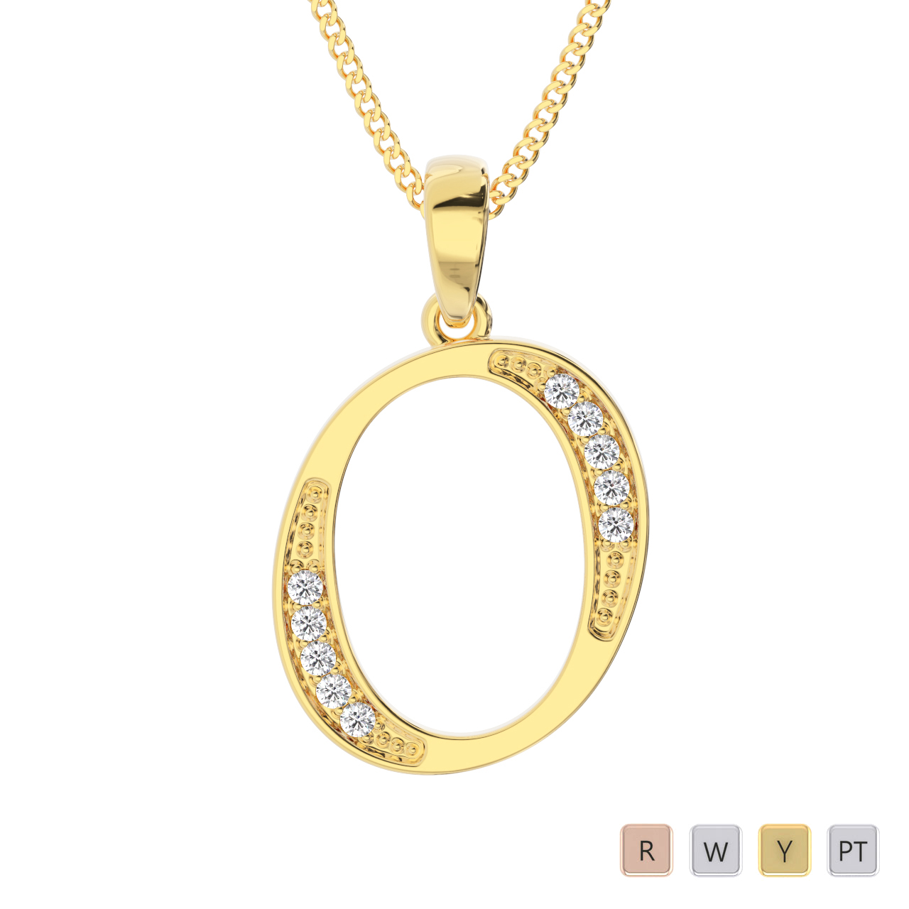 Round Cut Diamond Initial Necklaces in Gold / Platinum ATZNK-0596