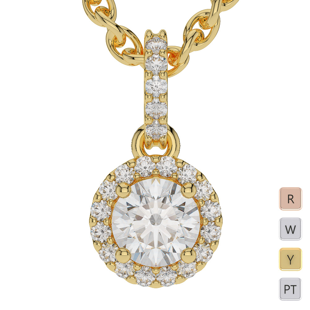 Round Cut Diamond Halo Necklaces 0577