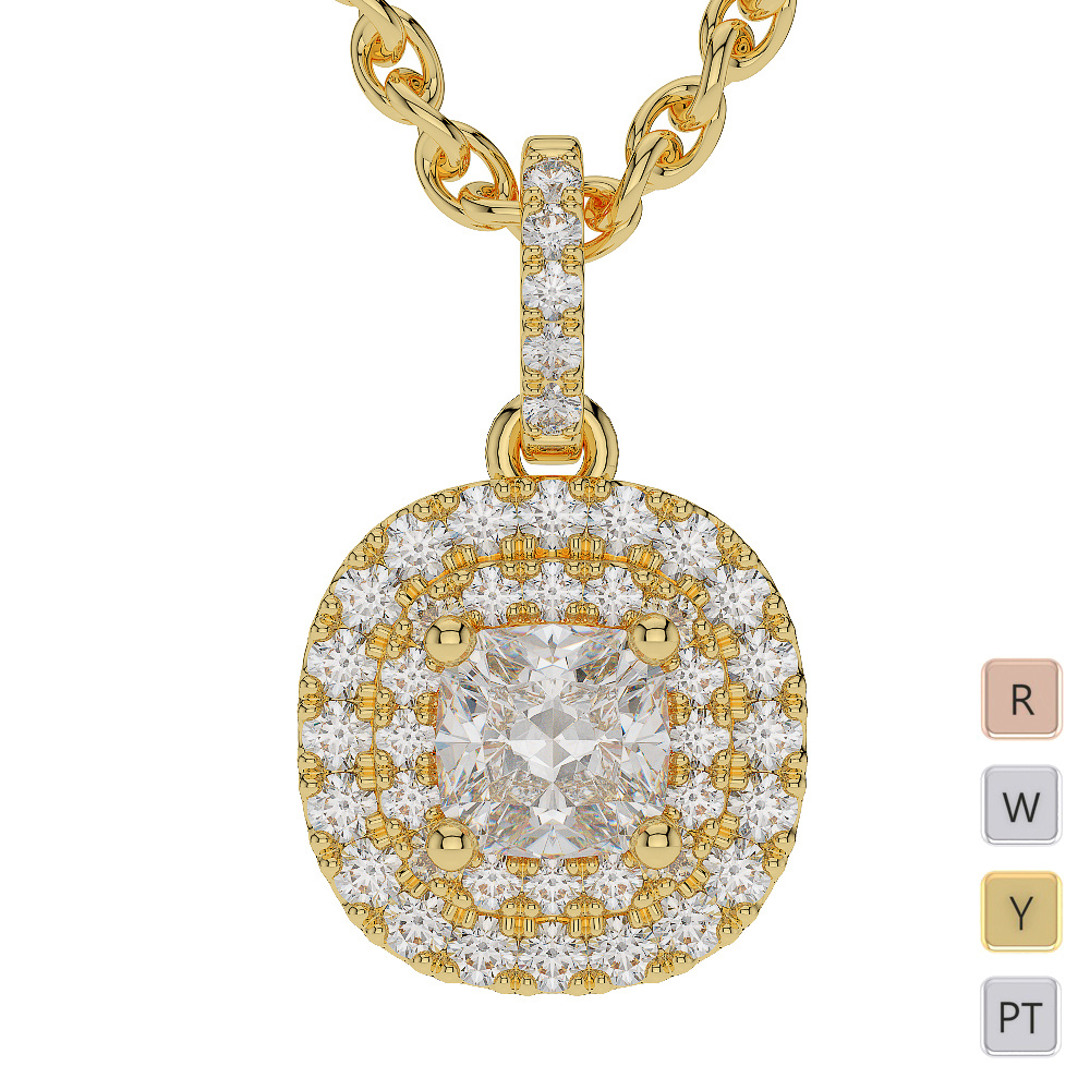 Round Cut Diamond Halo Necklaces 0581