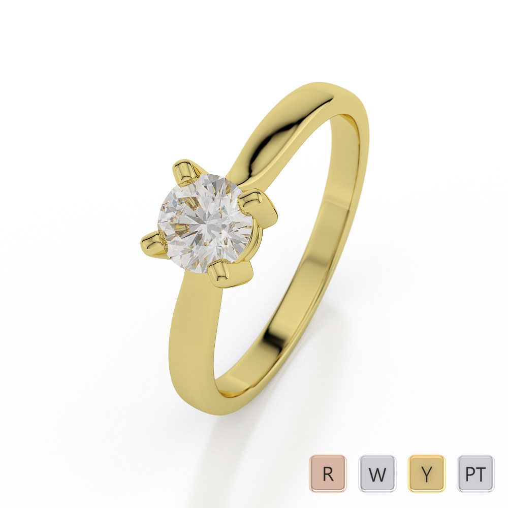 4 Claw Solitaire Engagement Ring With Diamond in Gold / Platinum ATZR-0020