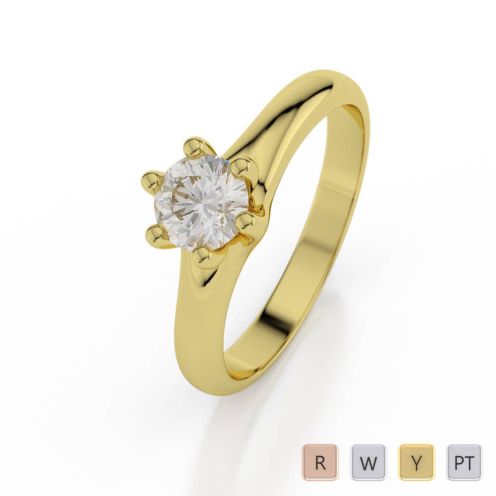 Six Prong Set Solitaire Ring With Diamond in Gold / Platinum ATZR-0037