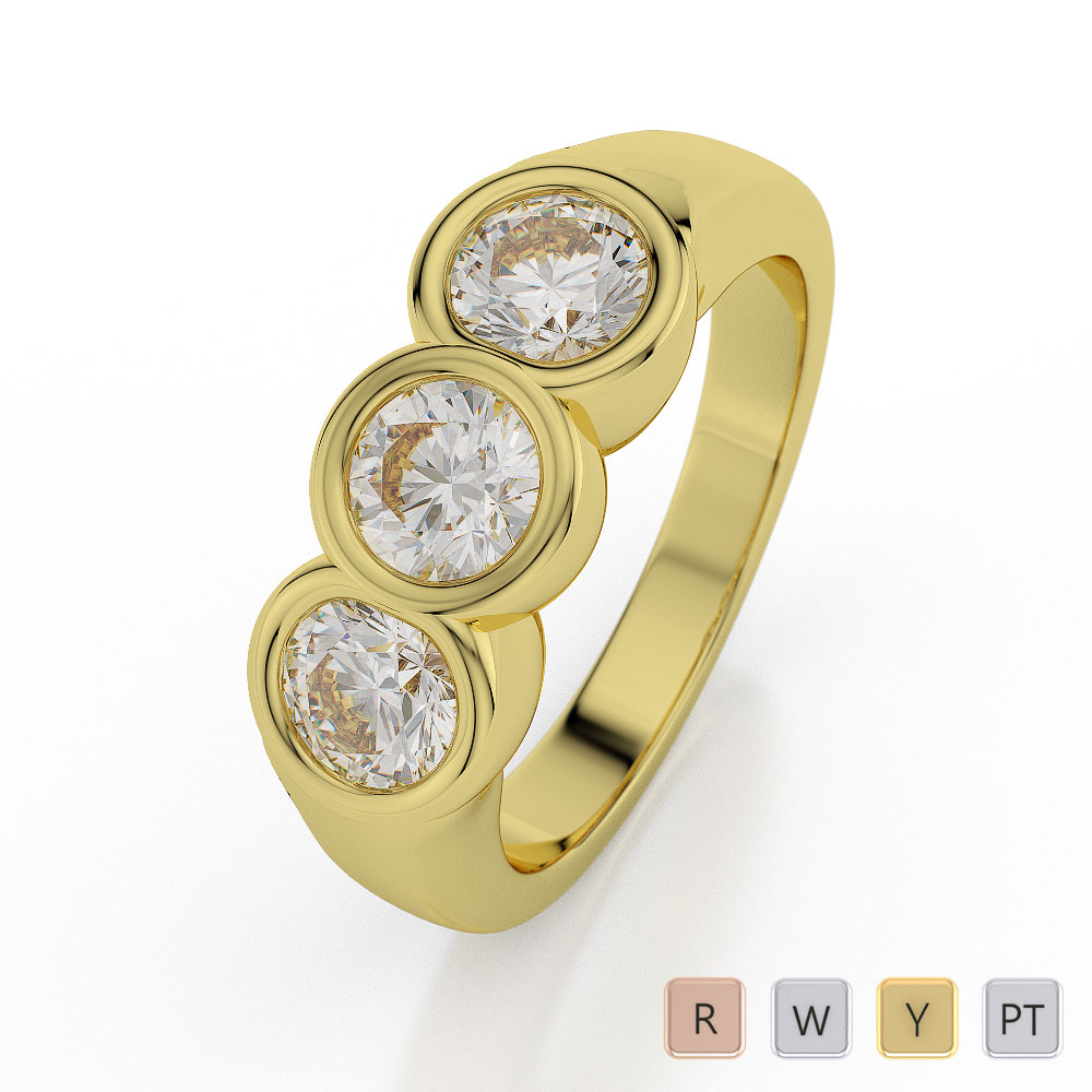 Bezel Set Trilogy Diamond Engagement Ring in Gold / Platinum ATZR-0055
