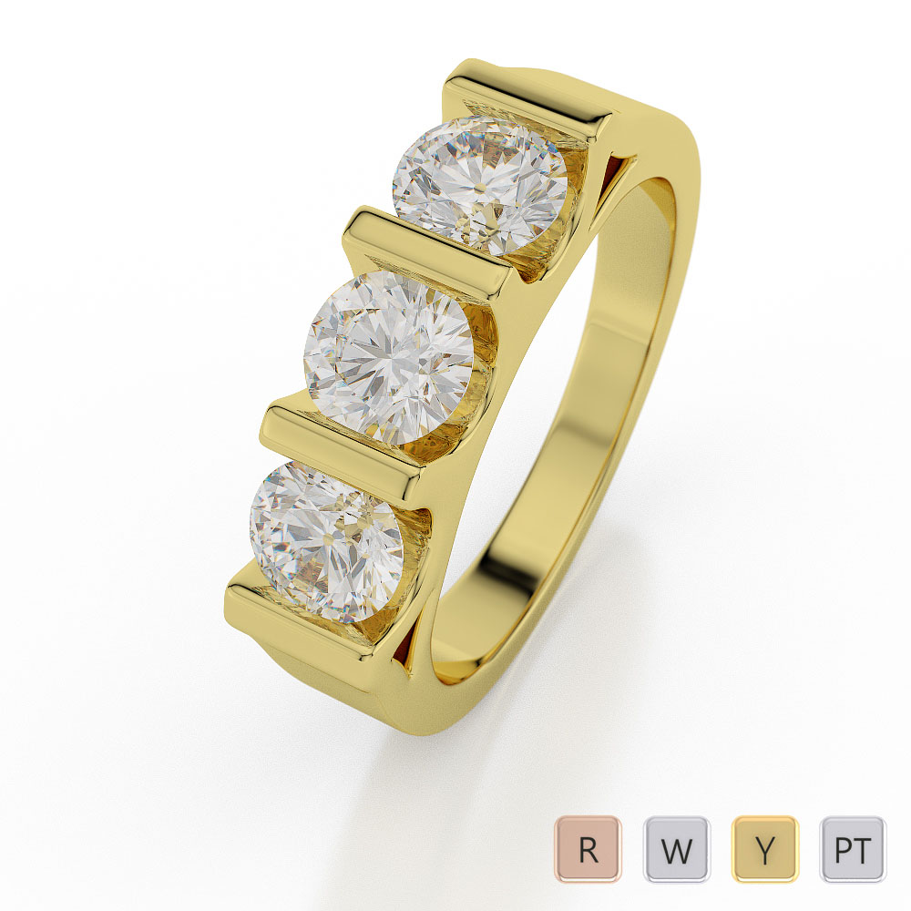 Tension Set Trilogy Diamond Engagement Ring in Gold / Platinum ATZR-0057