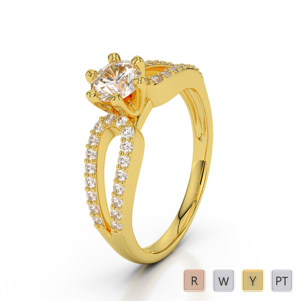 Six Prong Set Diamond Engagement Ring in Gold / Platinum ATZR-0237