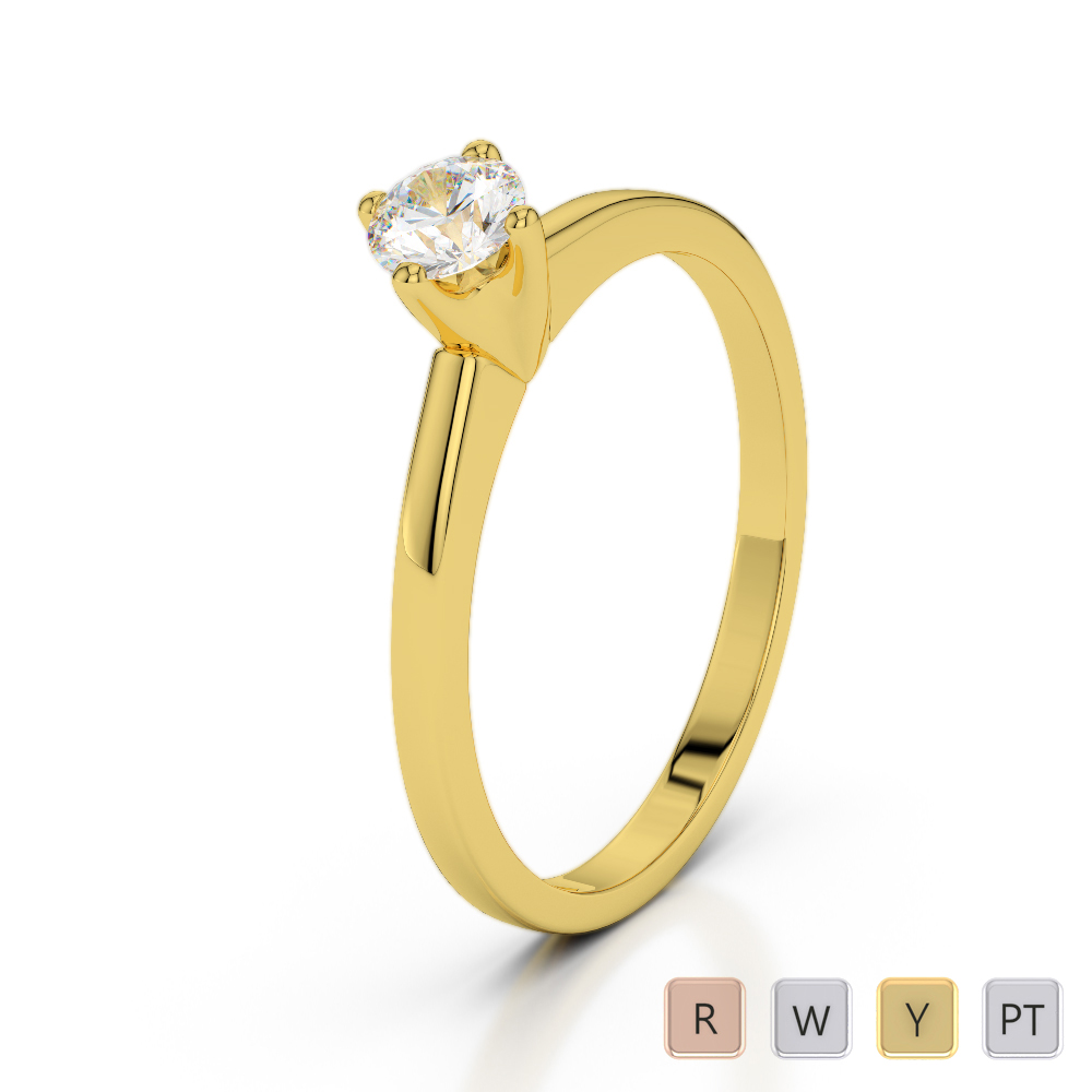 Round Cut Single Stone Diamond Engagement Ring in Gold / Platinum ATZR-0271