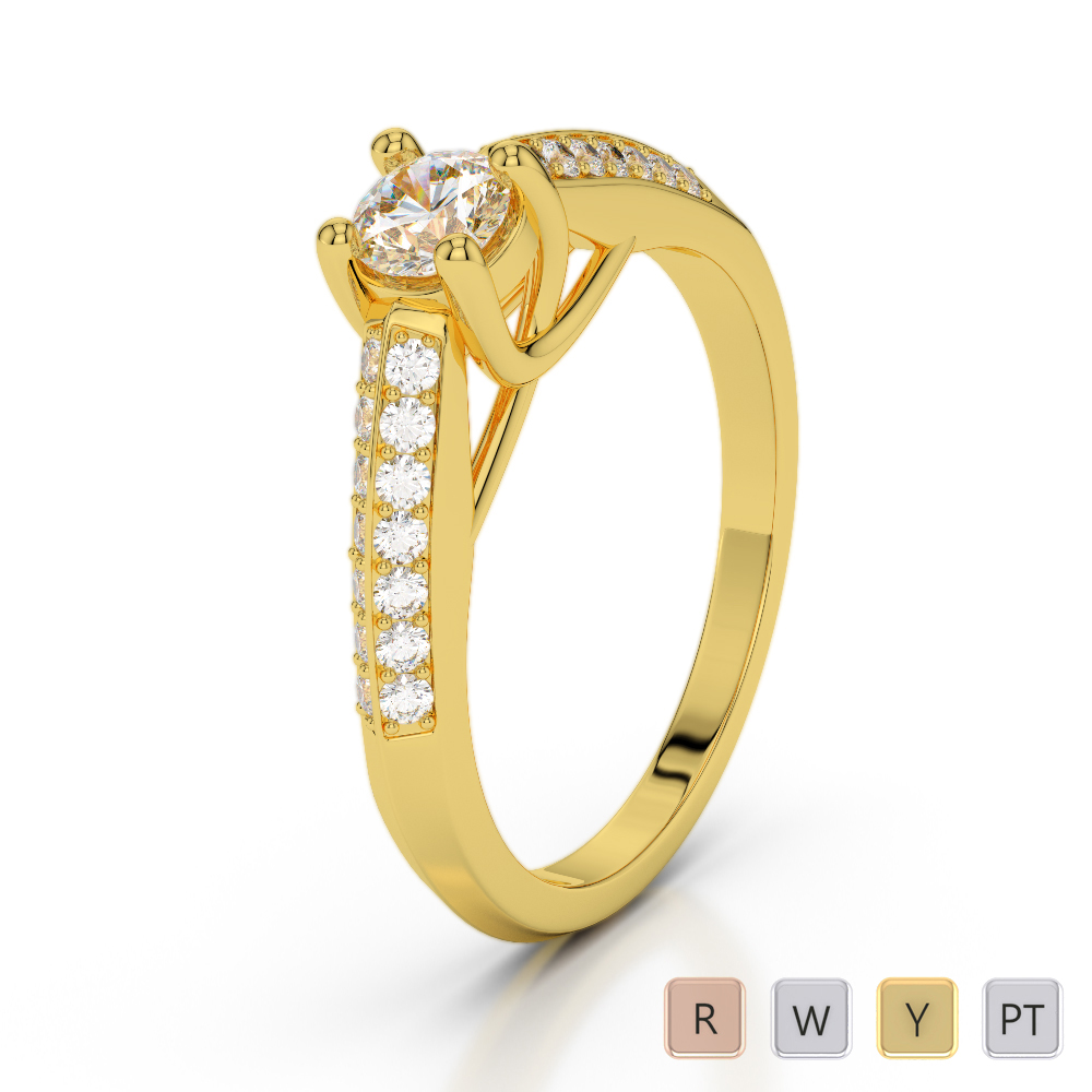 Round Cut Diamond Engagement Ring in Gold / Platinum ATZR-0279