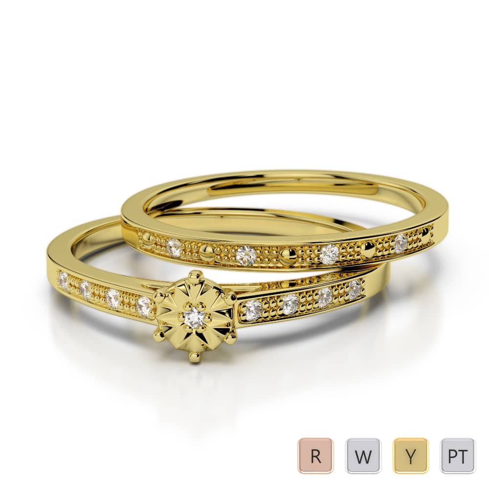 Round Cut Diamond Bridal Set Ring in Gold / Platinum ATZR-0295