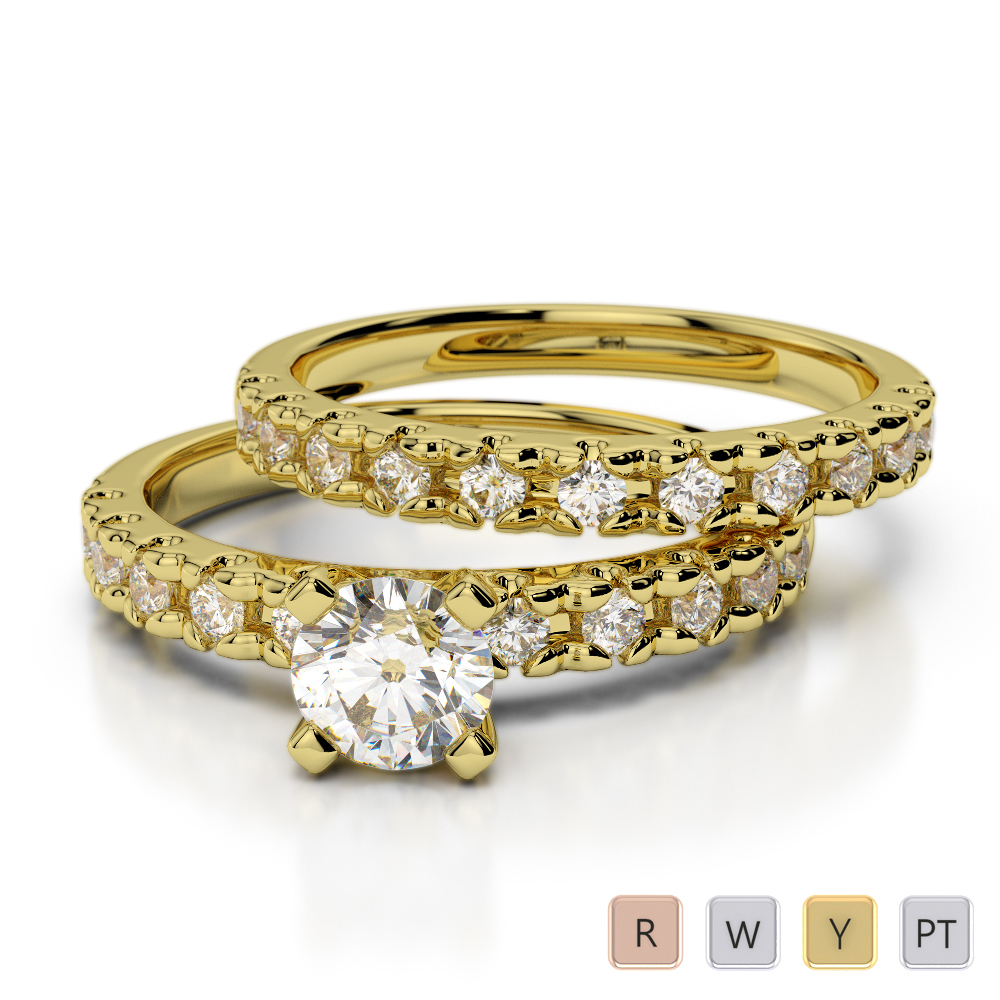 Round Cut Bridal Set Ring With Diamond in Gold / Platinum ATZR-0299