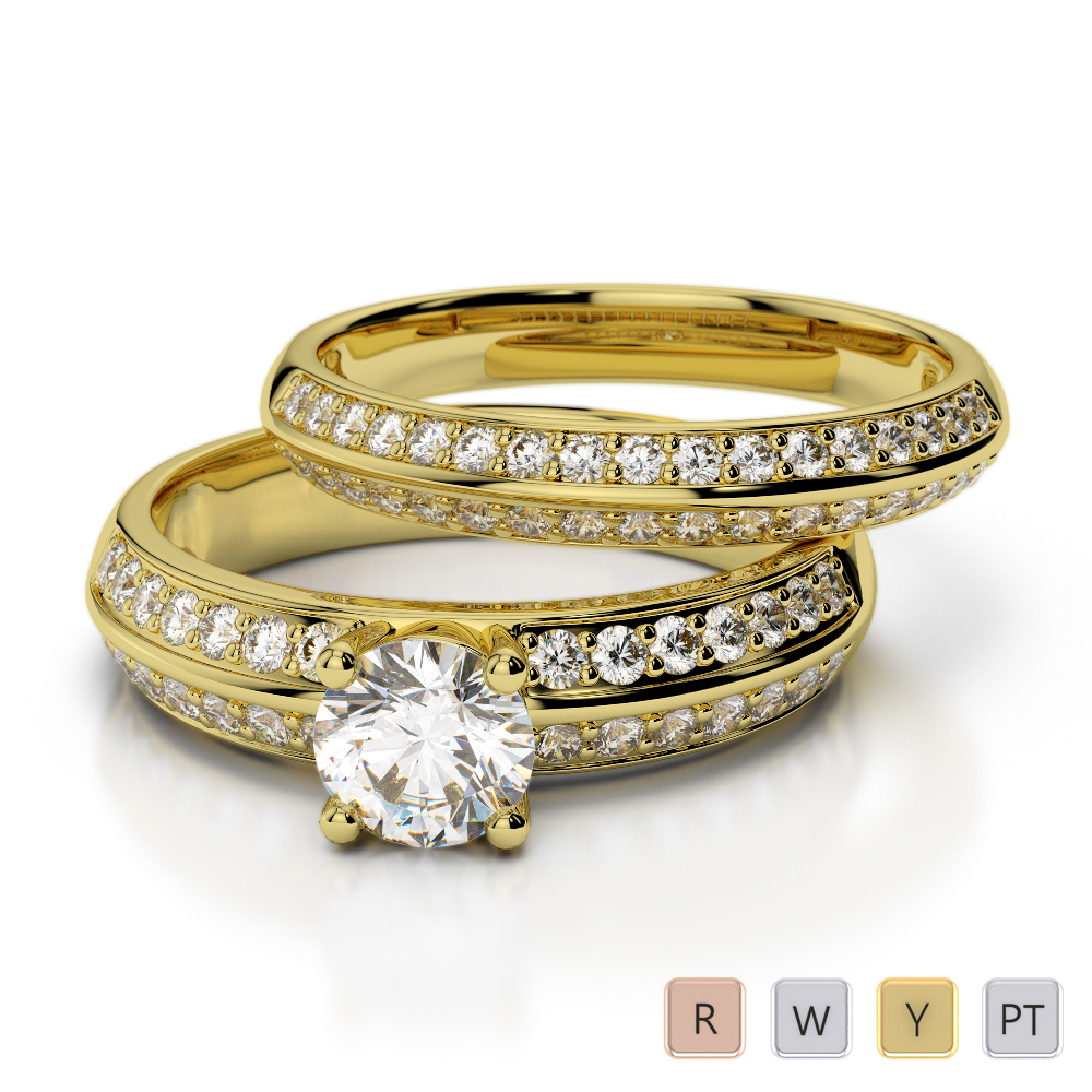 Round Cut Bridal Set Ring With Diamond in Gold / Platinum ATZR-0311
