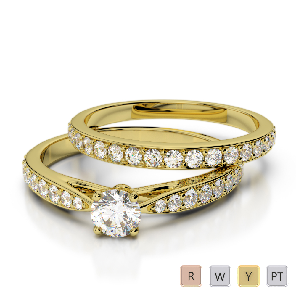 Claw Set Bridal Set Ring With Diamond in Gold / Platinum ATZR-0339