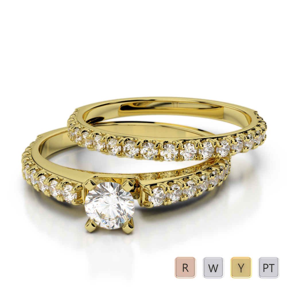 Scallop Set Diamond Bridal Set Ring in Gold / Platinum ATZR-0352